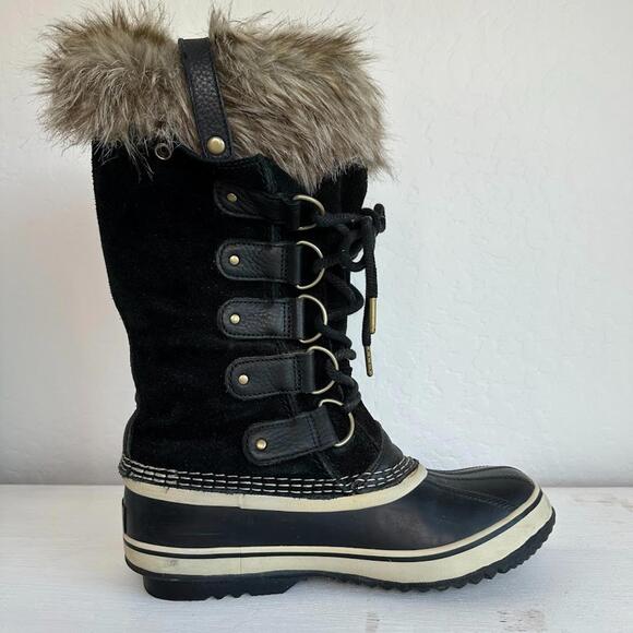 Sorel Boots Joan of Arctic Women's 8 Black Leather Removeable Faux Fur Snow Warm - Picture 6 of 12